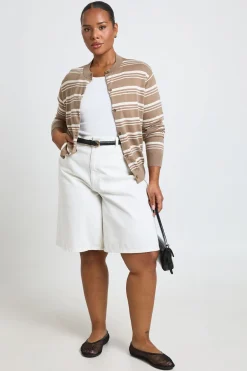boohoo Cardigan Grande Taille En Maille Ultra Douce À Rayures Et Col Rond<Femme Pulls Et Gilets|Toutes Les Mailles