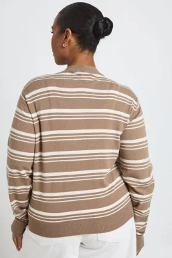 boohoo Cardigan Grande Taille En Maille Ultra Douce À Rayures Et Col Rond<Femme Pulls Et Gilets|Toutes Les Mailles