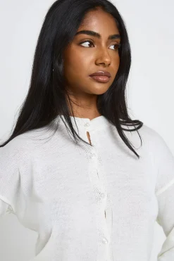 Cardigan Léger En Maille Transparente À Col Rond Et Boutons