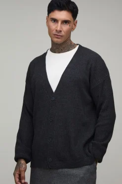 boohooMAN Cardigan Long Côtelé En Maille Décontractée<Homme Tout Afficher|Mailles Tall