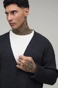 boohooMAN Cardigan Long Côtelé En Maille Décontractée<Homme Tout Afficher|Mailles Tall