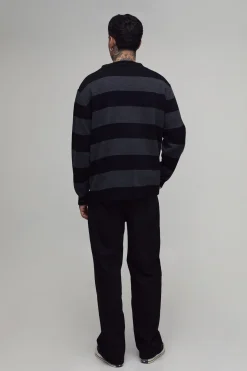 Cardigan Long Décontracté En Maille Effet Usé À Rayures