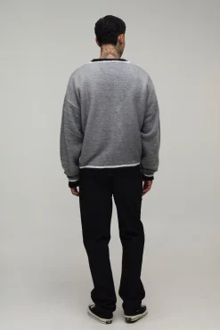 Cardigan Long En Maille Brossée Contrastante Coupe Ample Oversize Décontractée