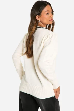 boohoo Cardigan Long En Maille Côtelée À Ruban Contrasté<Femme Pulls Et Gilets|Toutes Les Mailles