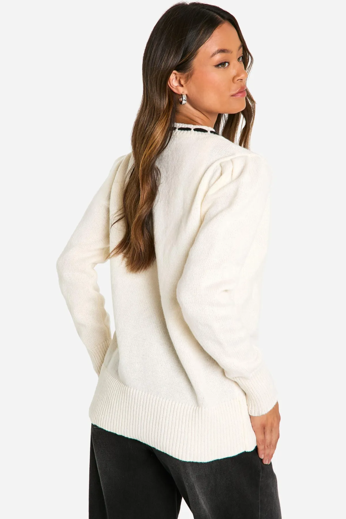 boohoo Cardigan Long En Maille Côtelée À Ruban Contrasté<Femme Pulls Et Gilets|Toutes Les Mailles