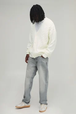 boohooMAN Cardigan Long En Maille Torsadée À Coupe Décontractée<Homme Tout Afficher|Mailles Tall