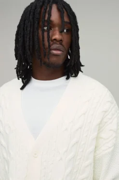 boohooMAN Cardigan Long En Maille Torsadée À Coupe Décontractée<Homme Tout Afficher|Mailles Tall