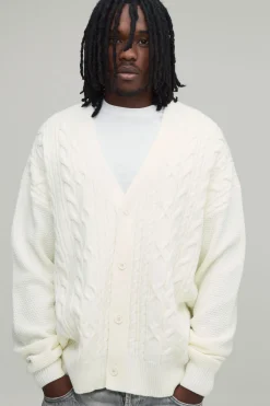 boohooMAN Cardigan Long En Maille Torsadée À Coupe Décontractée<Homme Tout Afficher|Mailles Tall