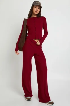 boohoo Cardigan long froissé & ensemble de pantalons à jambes larges<Femme Ensembles|Looks Bordeaux