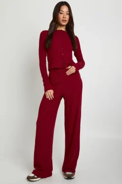 boohoo Cardigan long froissé & ensemble de pantalons à jambes larges<Femme Ensembles|Looks Bordeaux