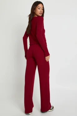 boohoo Cardigan long froissé & ensemble de pantalons à jambes larges<Femme Ensembles|Looks Bordeaux