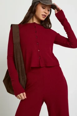 boohoo Cardigan long froissé & ensemble de pantalons à jambes larges<Femme Ensembles|Looks Bordeaux