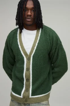 boohooMAN Cardigan Long Oversize Décontracté En Maille Brossée À Détails Contrastants<Homme Tout Afficher|Mailles Tall