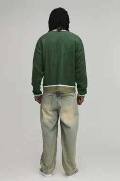 boohooMAN Cardigan Long Oversize Décontracté En Maille Brossée À Détails Contrastants<Homme Tout Afficher|Mailles Tall