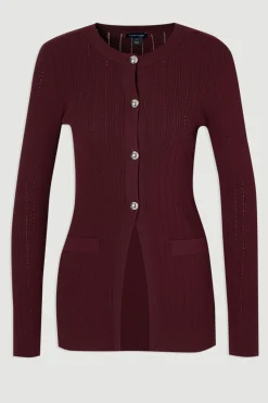 Cardigan Long Tricoté à Boutons Bombés