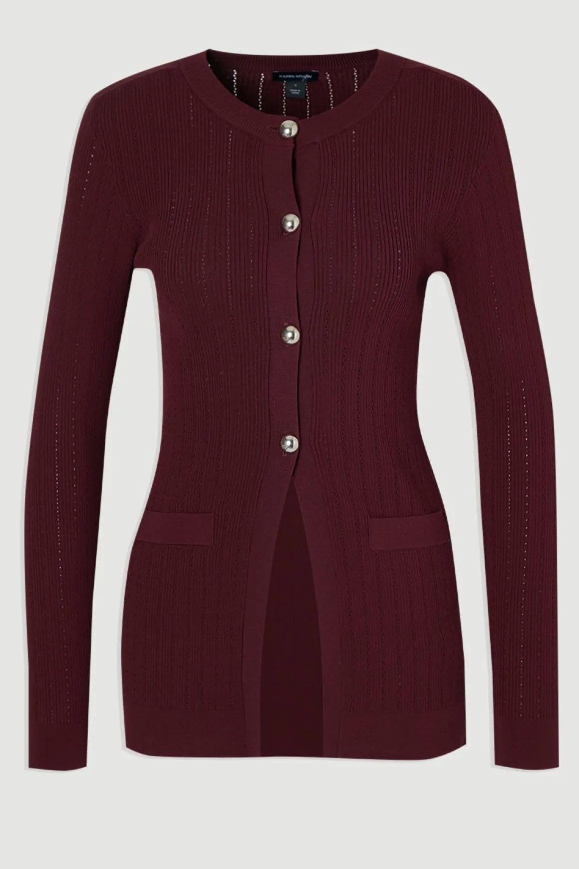 Cardigan Long Tricoté à Boutons Bombés