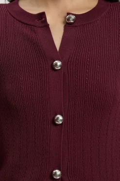 Cardigan Long Tricoté à Boutons Bombés