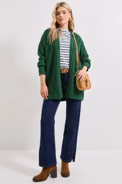 Cardigan Long Vert à Torsades