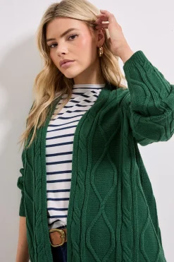 Cardigan Long Vert à Torsades