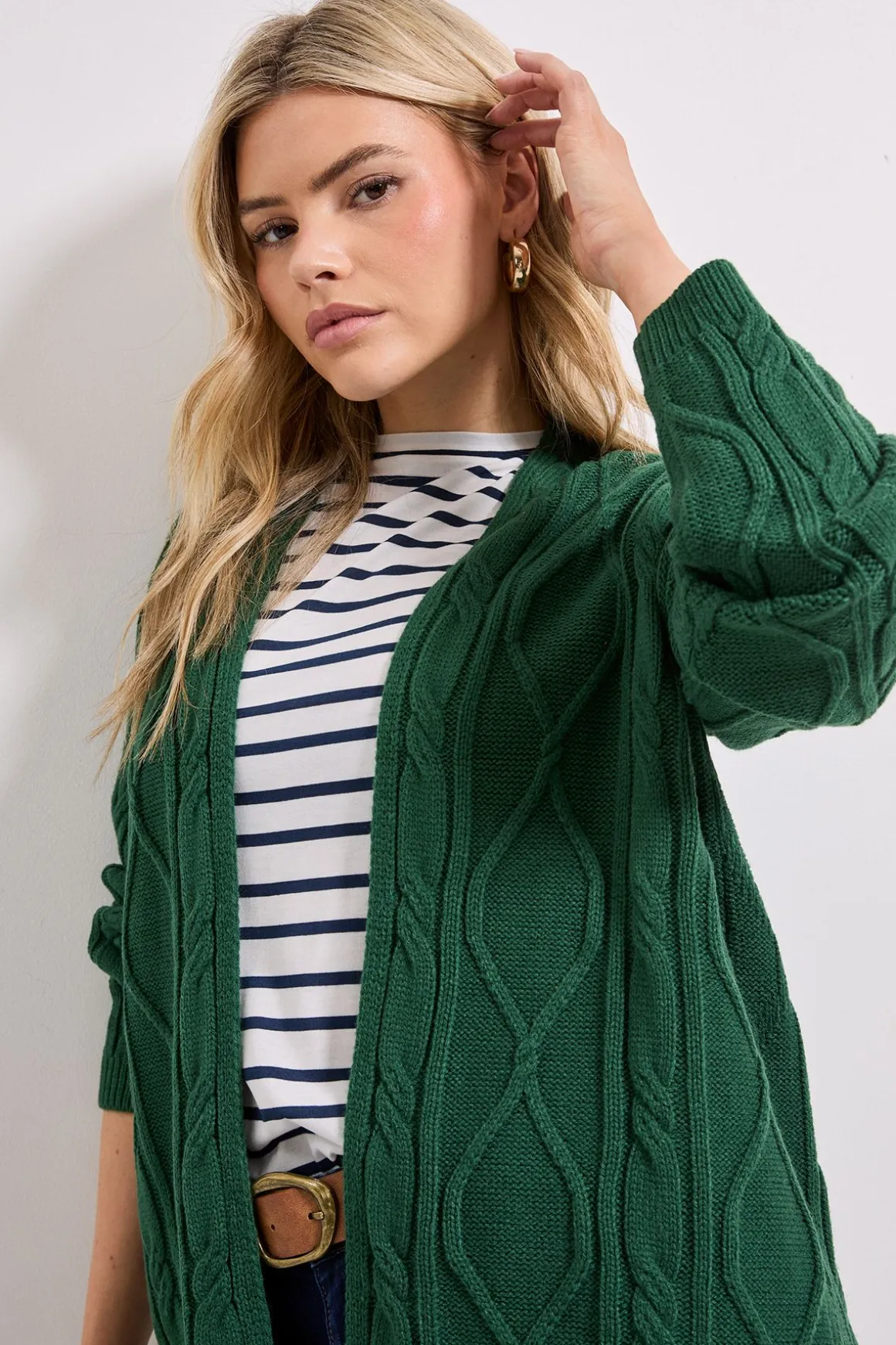 Cardigan Long Vert à Torsades