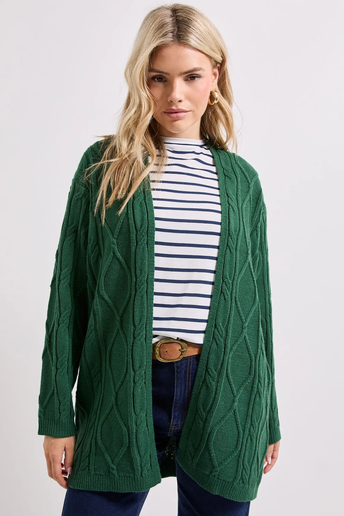 Cardigan Long Vert à Torsades