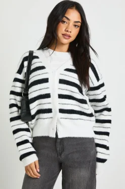 Cardigan à mailles rayées duveteuses