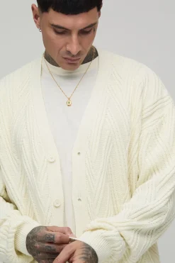 boohooMAN Cardigan Oversize Ample en Maille Torsadée<Homme Tout Afficher|Mailles Tall