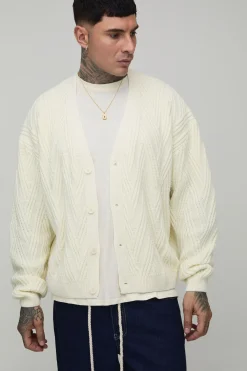 boohooMAN Cardigan Oversize Ample en Maille Torsadée<Homme Tout Afficher|Mailles Tall