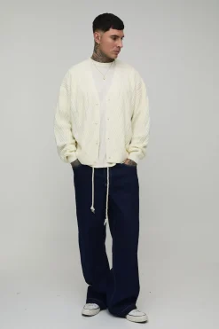 boohooMAN Cardigan Oversize Ample en Maille Torsadée<Homme Tout Afficher|Mailles Tall