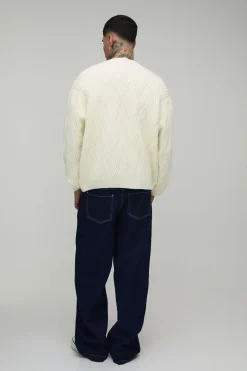 boohooMAN Cardigan Oversize Ample en Maille Torsadée<Homme Tout Afficher|Mailles Tall