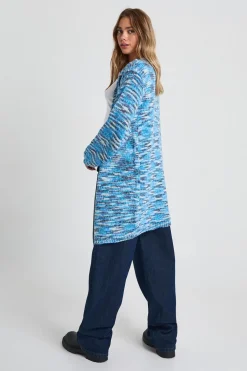 Cardigan oversize en maille épaisse bleu marbré à coupe boxy