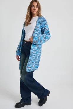 Cardigan oversize en maille épaisse bleu marbré à coupe boxy