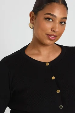Cardigan peplum à col ras-du-cou et boutons Plus Gold