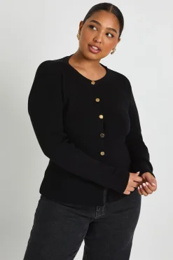 Cardigan peplum à col ras-du-cou et boutons Plus Gold