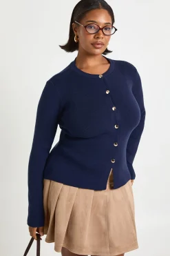 Cardigan peplum à col rond avec bouton doré Plus