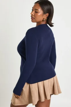 Cardigan peplum à col rond avec bouton doré Plus