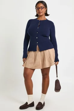 Cardigan peplum à col rond avec bouton doré Plus