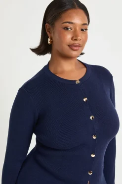 Cardigan peplum à col rond avec bouton doré Plus