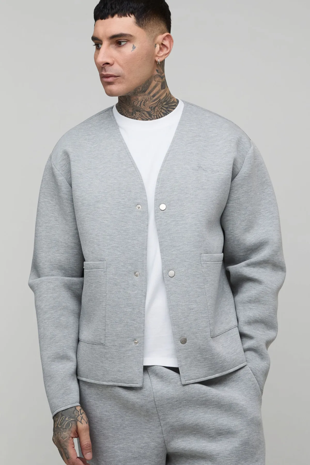 boohooMAN Cardigan Scuba Chiné Ample et Oversize pour Homme Grand<Homme Tout Afficher|Sweats À Capuche Tall