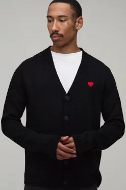 boohooMAN Cardigan Tricoté À Broderies Coupe Regular<Homme Maille|Mailles