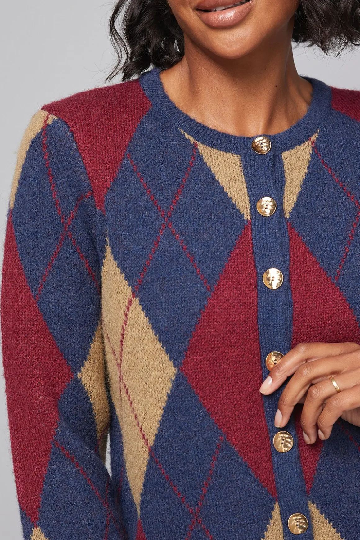 Cardigan Tricoté à Carreaux Argyle