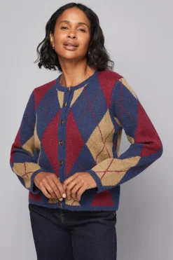 Cardigan Tricoté à Carreaux Argyle