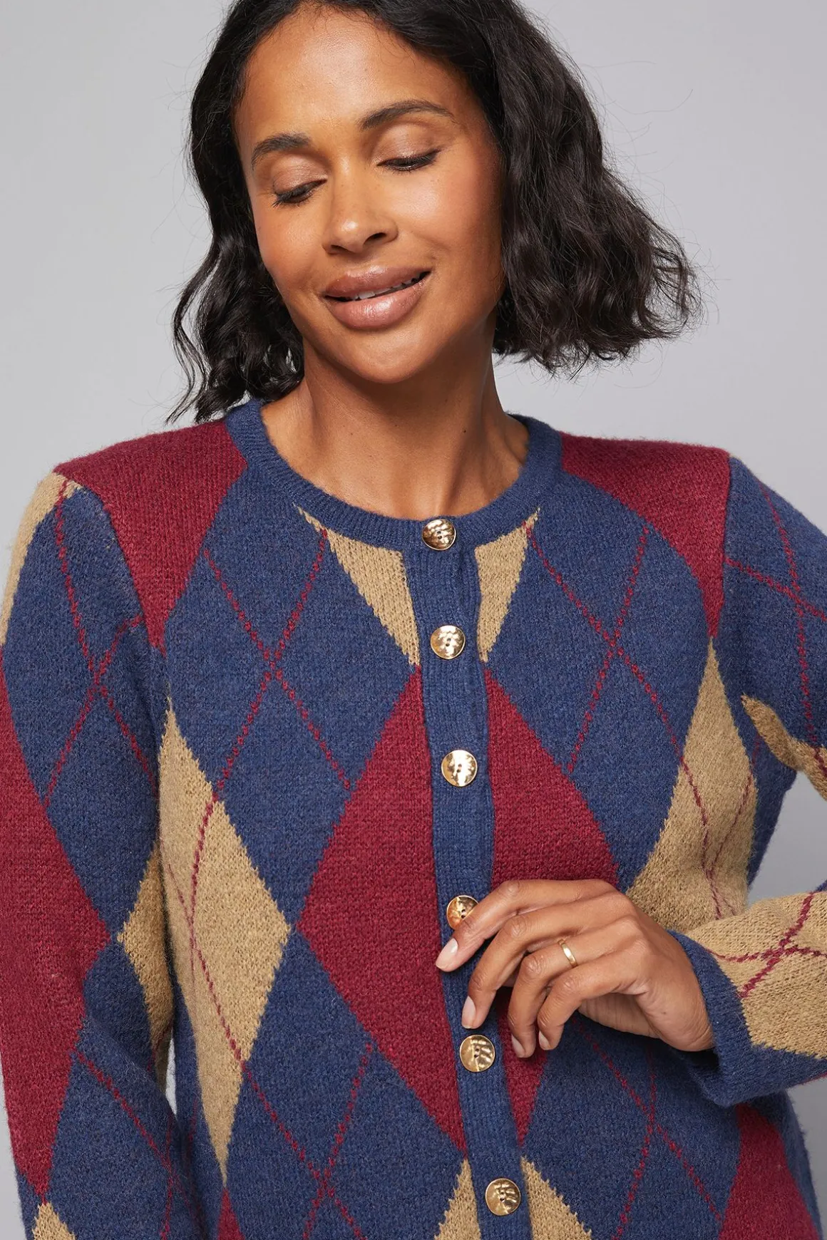 Cardigan Tricoté à Carreaux Argyle