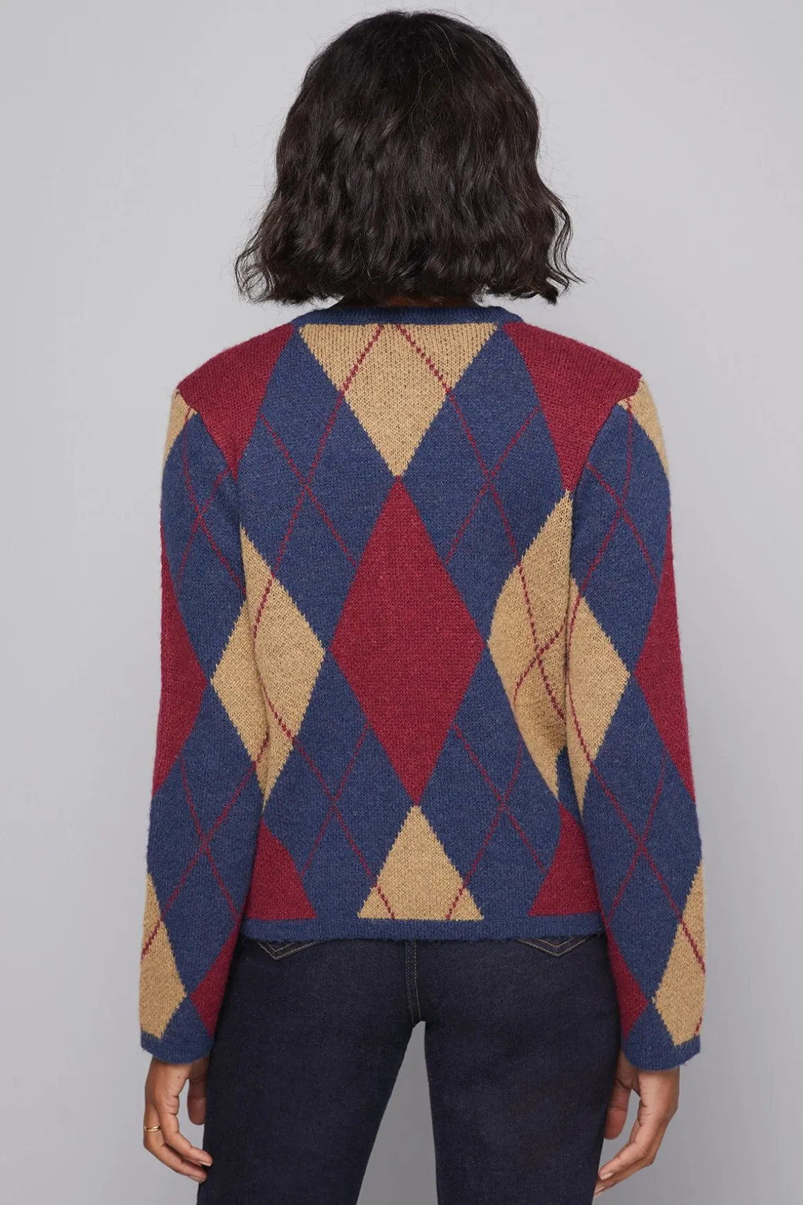 Cardigan Tricoté à Carreaux Argyle