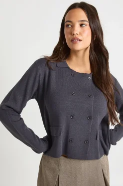 Cardigan tricoté à col boutonné double