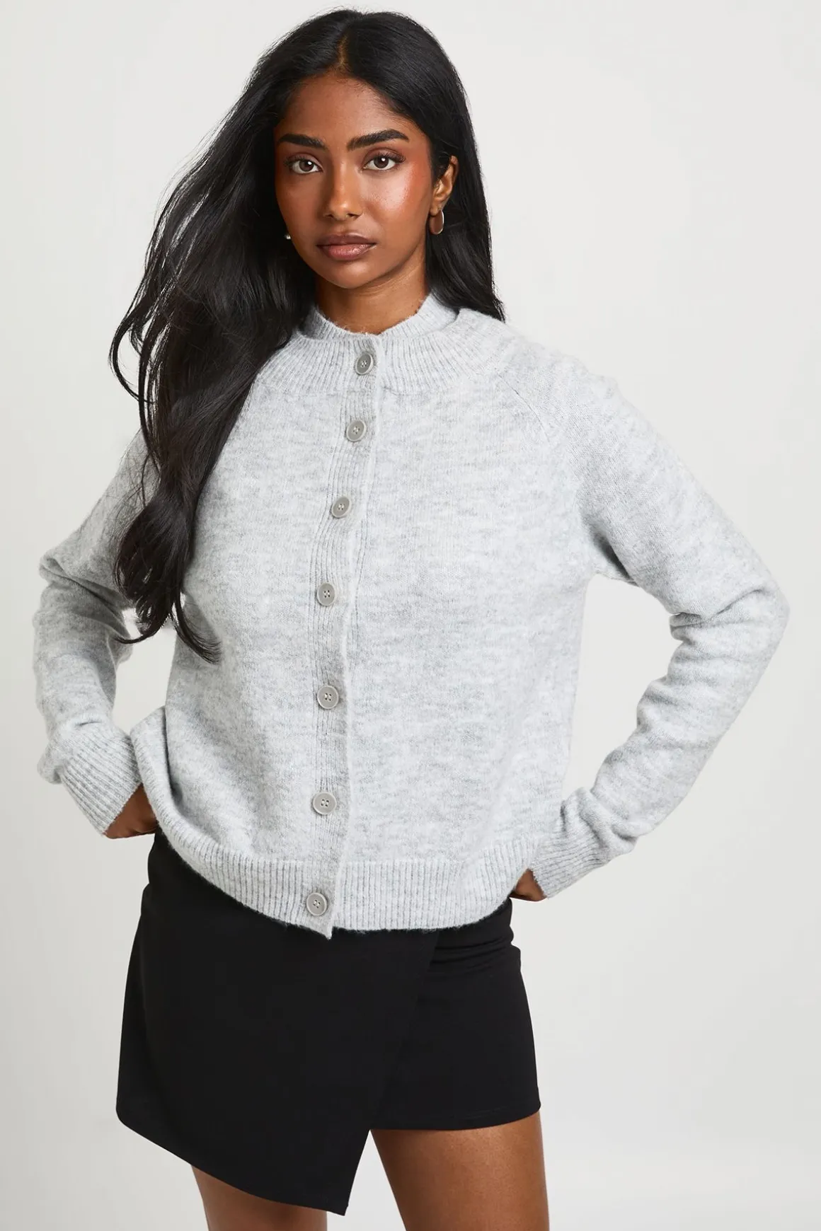 Cardigan Tricoté À Col Double Épaisseur