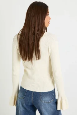 Cardigan tricoté à col détaillé et manches évasées