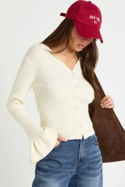 Cardigan tricoté à col détaillé et manches évasées