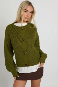 Cardigan tricot à col montant avec boutons à bascule