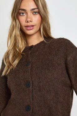 boohoo Cardigan tricoté à col montant avec détail d’ourlet contrasté<Femme Looks Chocolat|Pulls Et Gilets